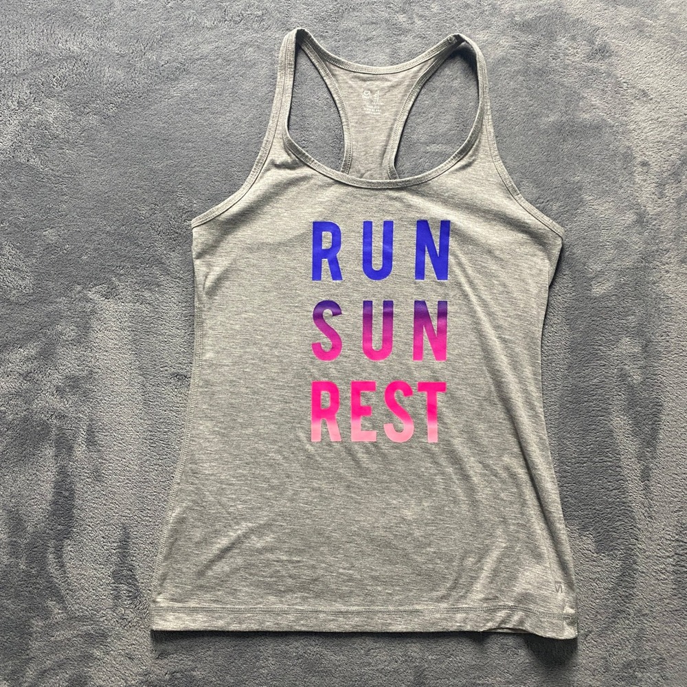 GapFit Tank Top‎ Womens Small Gray 2018 Run Sun Rest Graphic Racerback S/412513